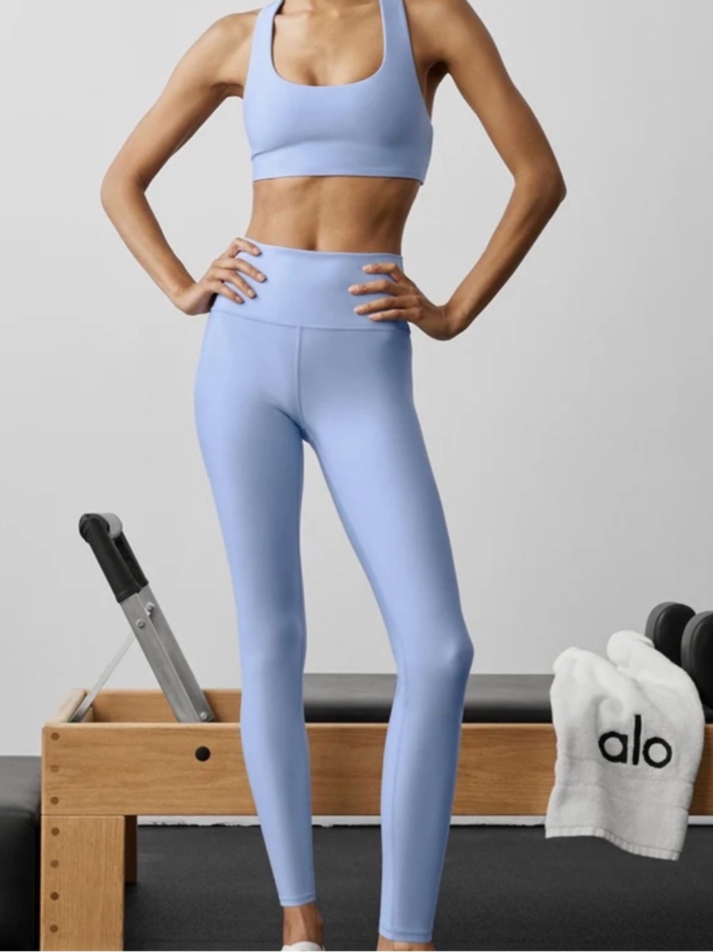 ALO Yoga Powder Blue High-Rise Leggings(S)  and Bra (XS) set